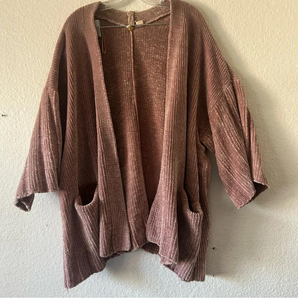 Moth Anthropologie Women’s M Cardigan Sweater Cozy Mauve Chenille Pockets Chunky - Picture 11 of 16